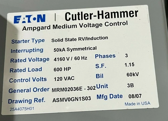 Ech Ampgard Medium Voltage Control Solid State Rv/Induction 4160V / 60Hz