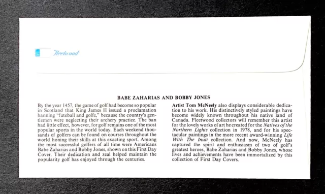 StampTLC US Golf Babe Zaharias Top Woman Athlete Bobby Jones Grand Slam FDC 1981 2