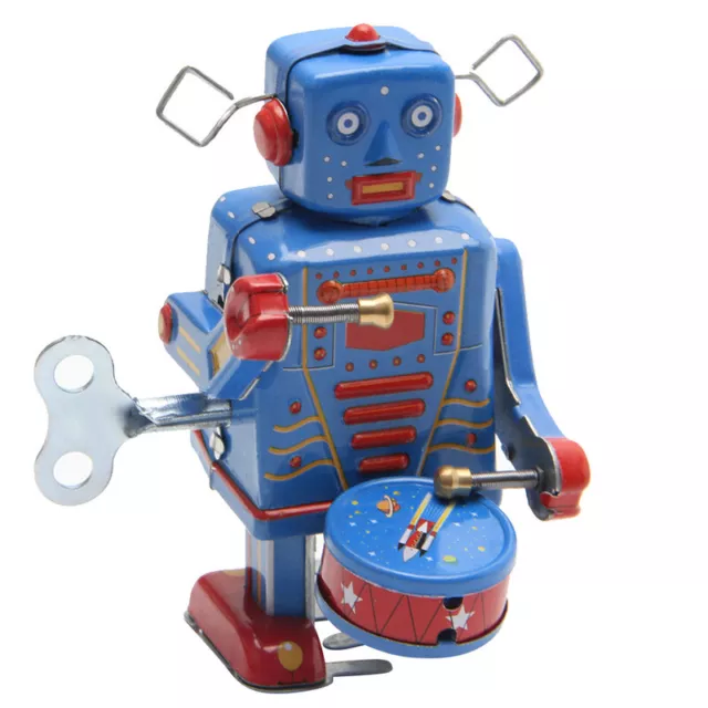 Retro Clockwork Wind Up Metal Walking Robot Toy Vintage Collectible Kids