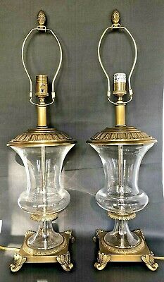 PAIR OF ELEGANT HEAVY HIGH END BRASS & GLASS URN SHAPE LAMPS~28" High