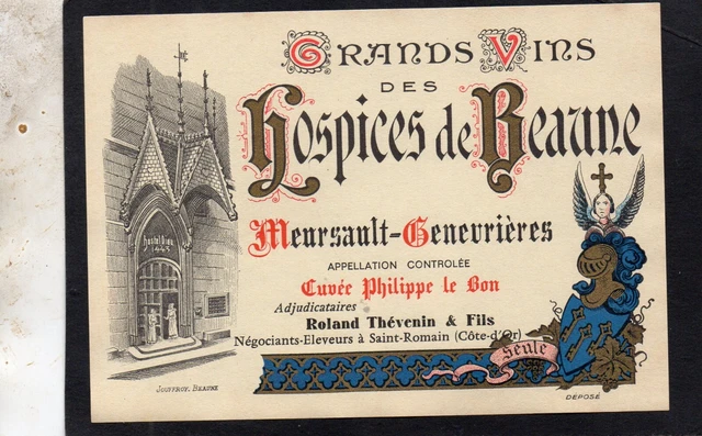 Étiquette Ancienne Authentique Hospices De Beaune Cuvée Grivault 1907 – Collection Vin Rare