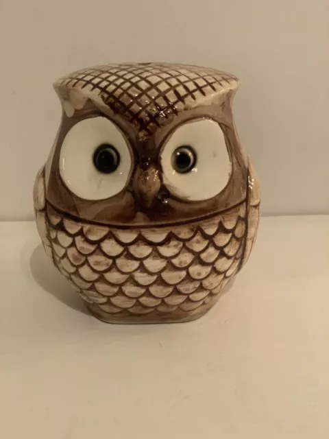Vintage MCM Drip Glaze Double Sided Face Owl Figure Retro 70s