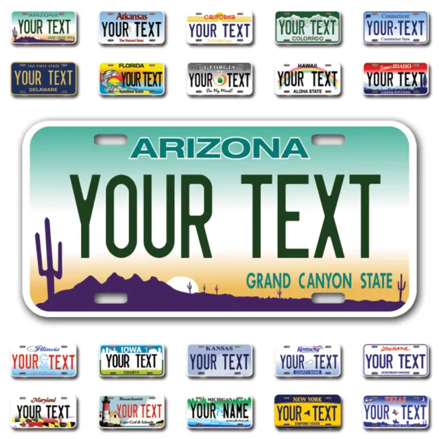 Custom state License Plates with personalized text Car 12x6- Moto 7x4 - Bike 6x3