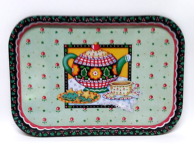 Mary Engelbreit 1999 Tin Metal Serving Tray Teapot Christmas Cookies15.5 x 11 in