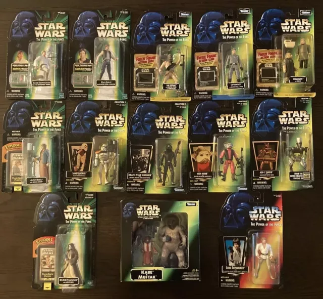 Lote de 13 figuras de Kenner Star Wars Power of the Force - Luke, Obi Wan, Han Solo