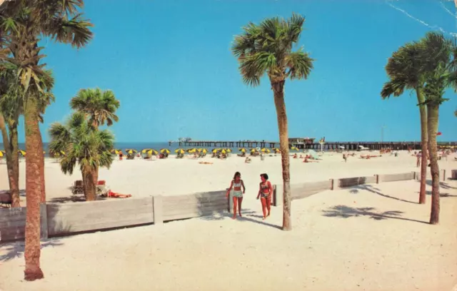 Clearwater Florida, White Sandy Beach Sunbathers Umbrellas, Vintage Postcard