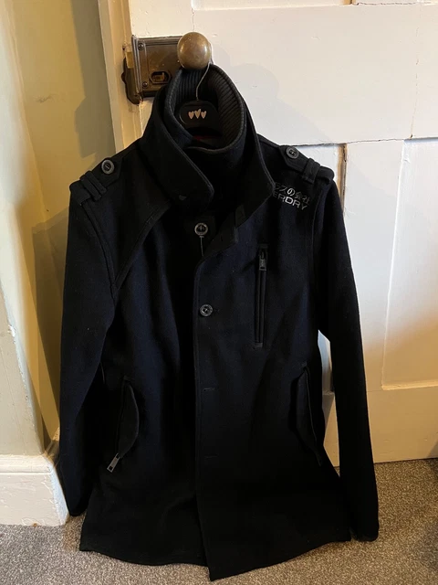 SUPERDRY JACKET MENS Large Black JPN Double Label Jermyn Street Trench Coat wool 75.00 PicClick UK