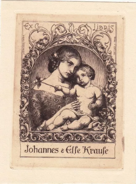 Exlibris Bookplate Radierung Hans Volkert 1878-1945 Mutter (Mère ) Kind