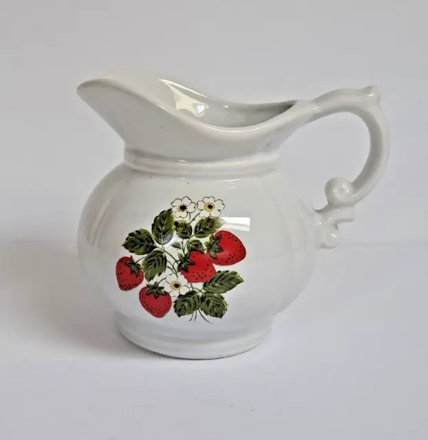 McCoy Stoneware Pottery Pitcher Strawberry Country Motif Vintage 1980 Pre-owned