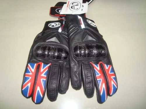 Guanti Pelle Moto Oj Fighter Flag Uk Nero Tg S England