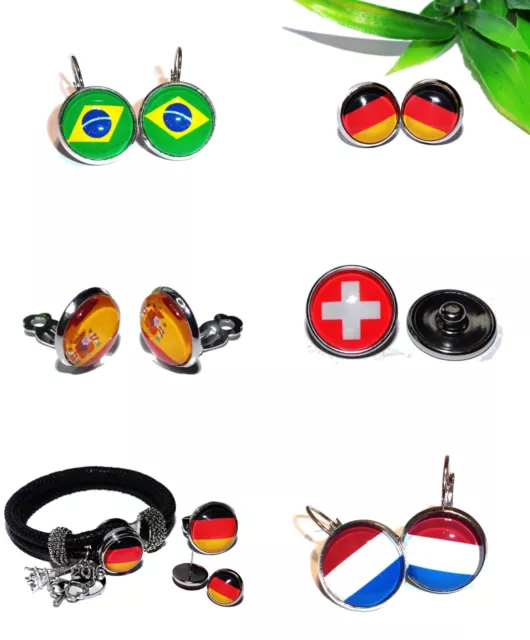AUSWAHL + LÄNDER Fußball Ohrringe Brisur Ring Fan Artikel Schmuck Flagge Armband
