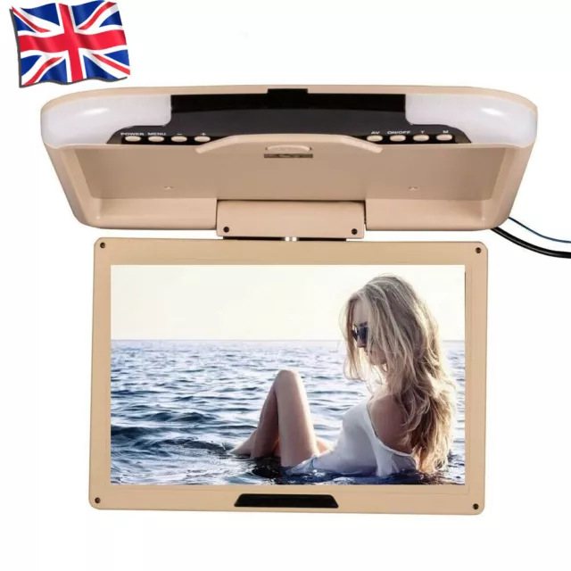 UK 13Inch Car Ceiling Monitor Flip Down Roof Mount LED Digital Wide Screen Beige