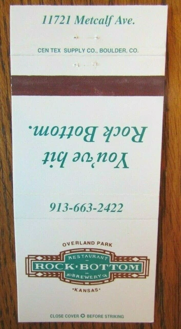 Rock Bottom Brewery Brew Pub Matchbook Matchcover (Overland Park, Kansas) -E1