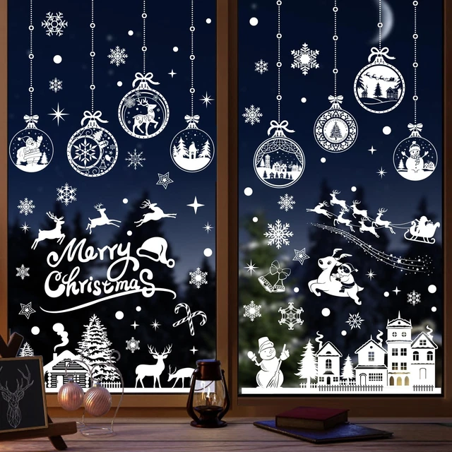198 Autocollants De Noël Réutilisables Pour Fenêtres – Décorations Festives En PVC Double Face, Père Noël, Sapins, Flocons