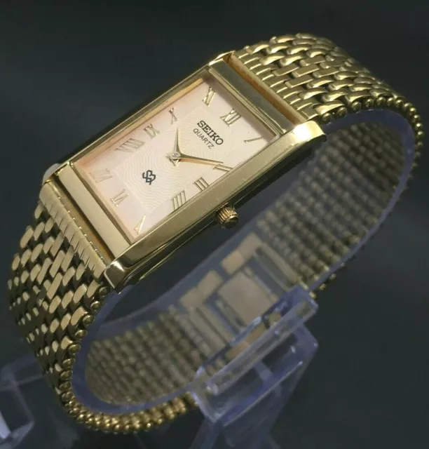 SEIKO QUARTZ MENS Gold Plated Japanese Wrist Watch/Golden Dial Battery  Installed £ - PicClick UK