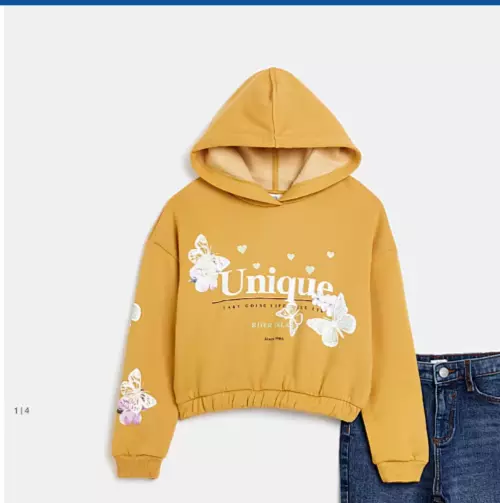Felpa con cappuccio unica a farfalla gialla River Island per ragazze 13-14 nuova con etichette prezzo disponibile £18