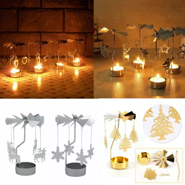 Tea Light Holder Rotary Spinning Candlestick Candle Carousel Metal Home Decor