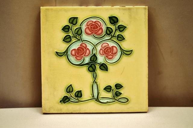 Vintage Japan Tile Majolica Art Nouveau Danto Kaisha Porcelain Rose Vine Rare"76