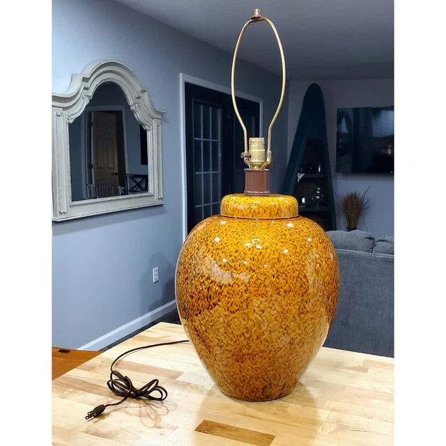 Vintage Huge Orange Mottled Tortoise Glaze Chinese Ginger Jar Type Table Lamp 2