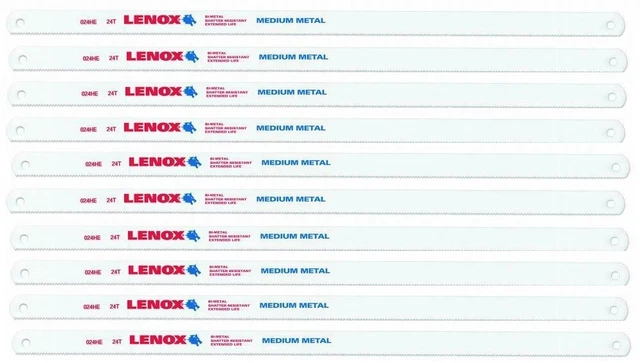 Lenox 20141-024HE 10-1/2" x 24T Medium Metal Bi-Metal Hacksaw Blades 10 Pack