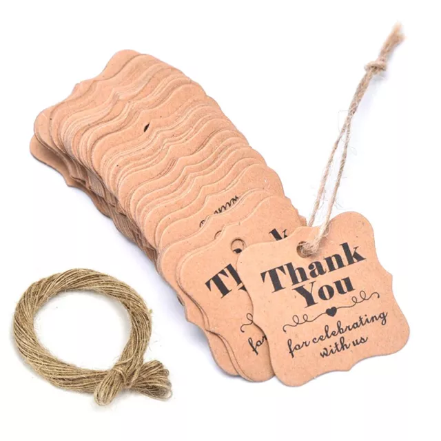 100Pcs Kraft Paper Thank You Gift Tags With Jute Twine DIY Wedding Craft L#7H