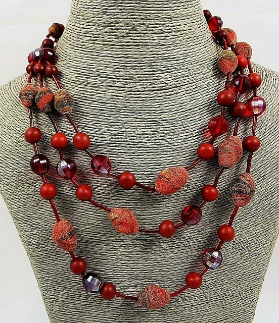 Collier Vintage Ancien En Pâte De Verre Et Strass - 2 Rangs, Sautoir, Occasion En Très Bon état
