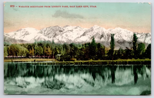 Salt Lake City Utah~Wasatch Mountains From Liberty Park~EH Mitchell Vtg Postcard
