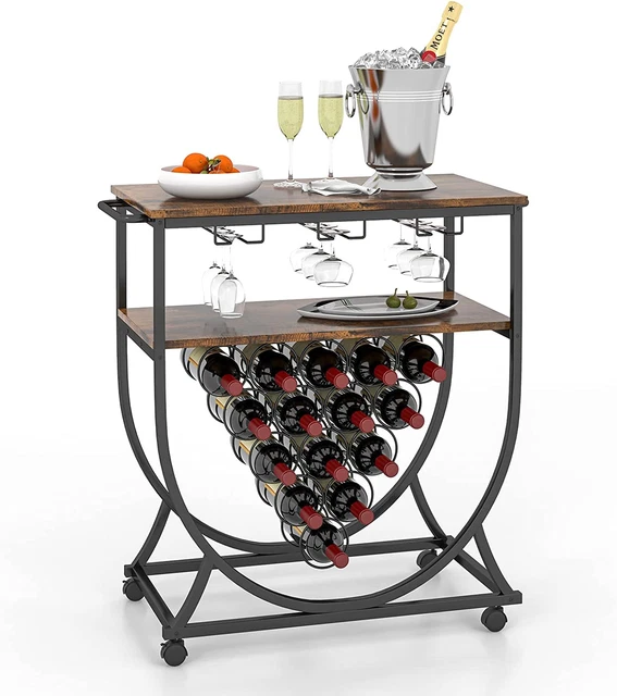 Carrello Portabottiglie Con Manici E 4 Ruote, Mobile Bar Stile Industriale per 1