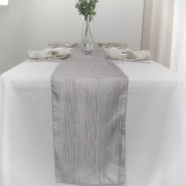 Silver Taffeta Accord Crinkle Table Runners 30cm x 274cm or 12" x 108"