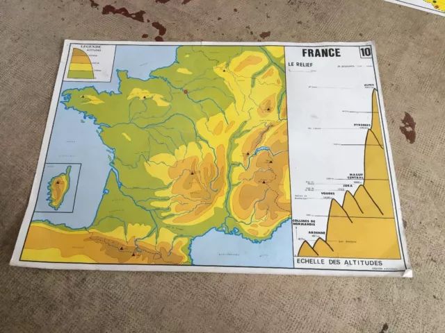 Ancienne carte scolaire de France vintage Editions Scolavox en toile  plastifiée