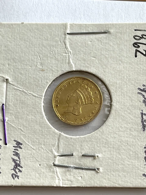 1862 $1 Indian Head Princess Type 3 Gold Coin