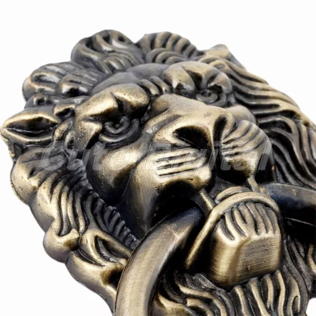 Vintage Bronze Metal Lion Head Door Cabinet Dresser Drawer Pull Handle Knob Ring 2