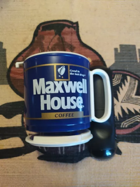 Vtg. Whirley Plastic Maxwell House Coffee Travel Coffee Cup Mug w/Lid 8 Oz