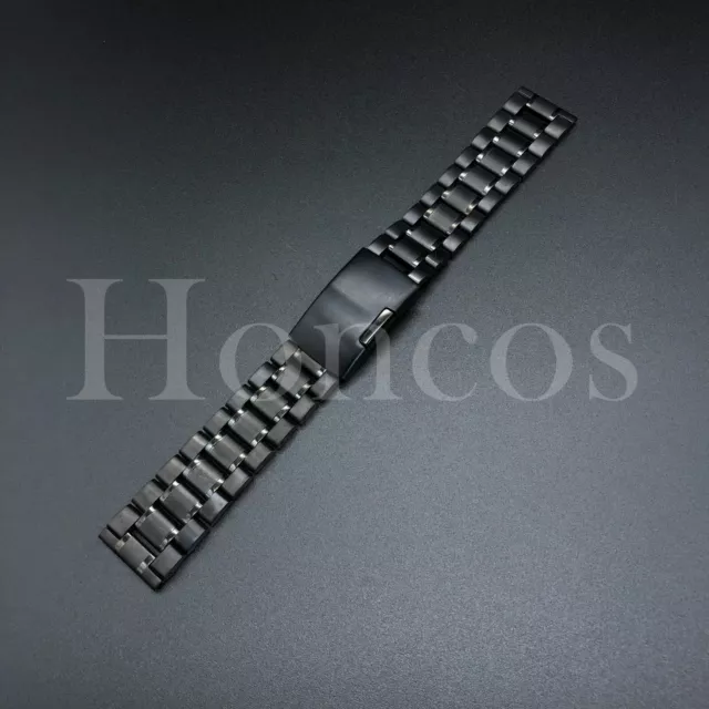 Black Stainless Steel Bracelet Replacement Watch Band Strap Push Button Clasp