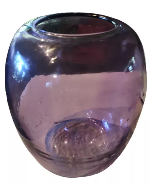 Large Amethyst Hand Blown Art Glass 9" Vase Vintage BEAUTIFUL