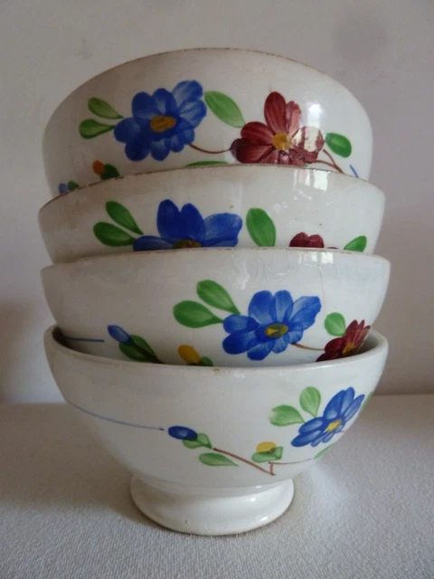 Lot 4 bols piedouche anciens Digoin Sarreguemines décor fleurs