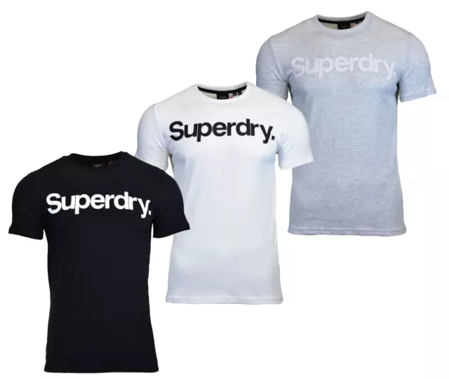 Superdry New Mens Core Logo Short Sleeve Crew Neck T-Shirt Black White Ice Marl