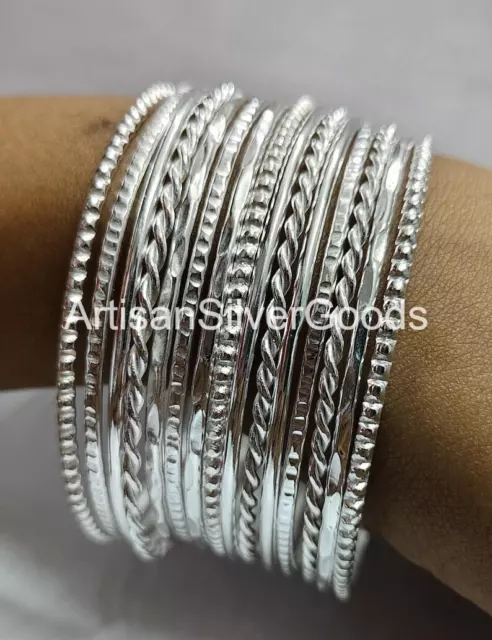 14 Set of Solid 925 Sterling Silver Bangle Women Boho Stacking Bracelet ST97