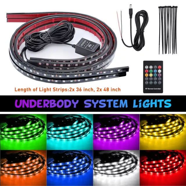 4X 36"48" RGB LED Strip Under Car Tube Underglow Underbody System Neon Light Kit