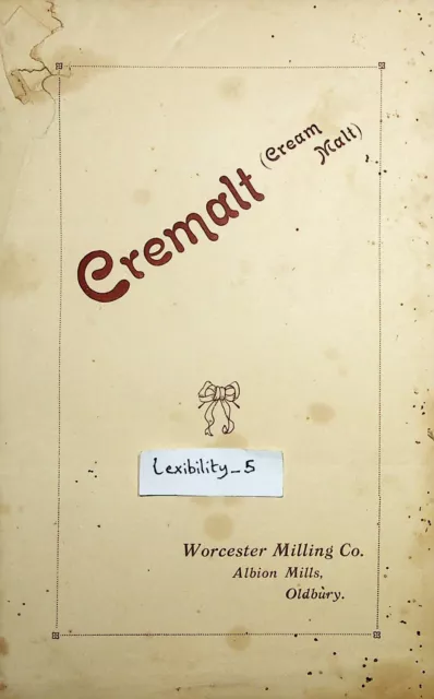 Rare 1920s ? Cremalt leaflet Oldbury Bakery Trade Bread advertising history