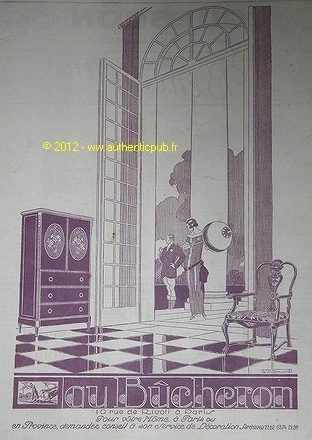 1923 Original Advertisement Au Bucheron Furniture Rene Vincent Art Deco French Ad