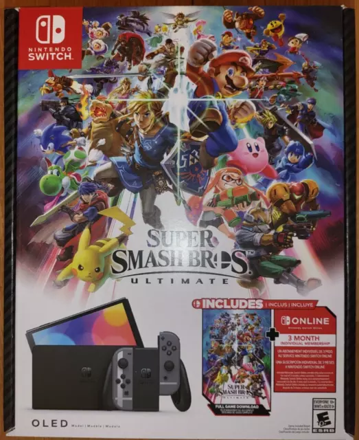 Nintendo Switch OLED White with Super Smash Bros Ultimate Game Bundle