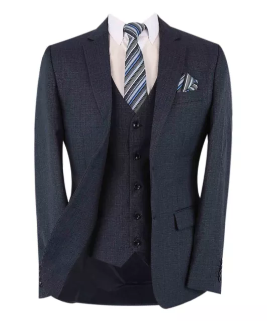 Mens Boys Texture Matching Suit Navy Mitzvah Tailored Fit Father Son 3 Piece Set