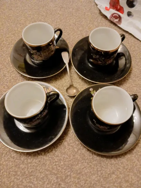 China Cup and Saucer Set (4) - Made in Japan - Black And Gold