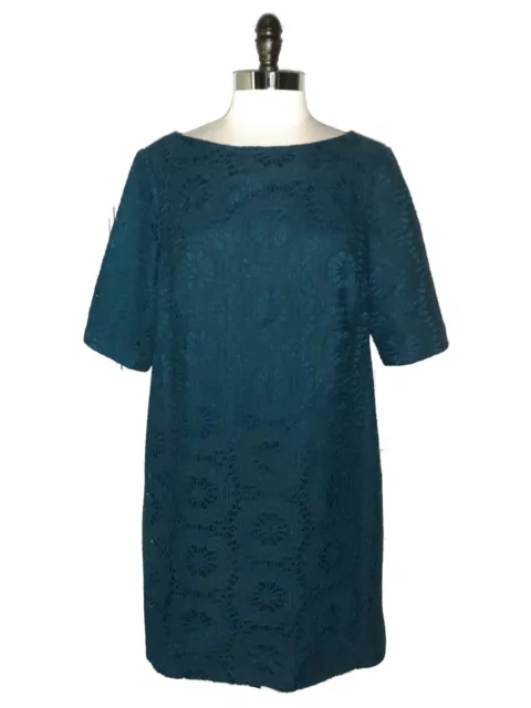 ADRIANNA PAPELL Plus Size 18W Shift Dress Teal Blue Floral Lace Short Sleeve