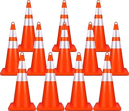 28 Inch Traffic Safety Cones,12 Pack Orange PVC Road Parking Cones,