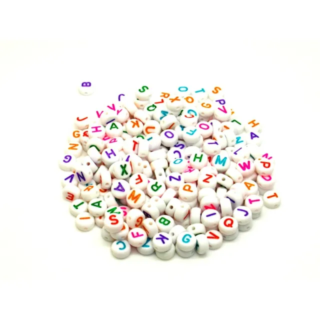 250 Coloured Letter A-Z White Alphabet Beads 7mm Childrens Beads J10530V