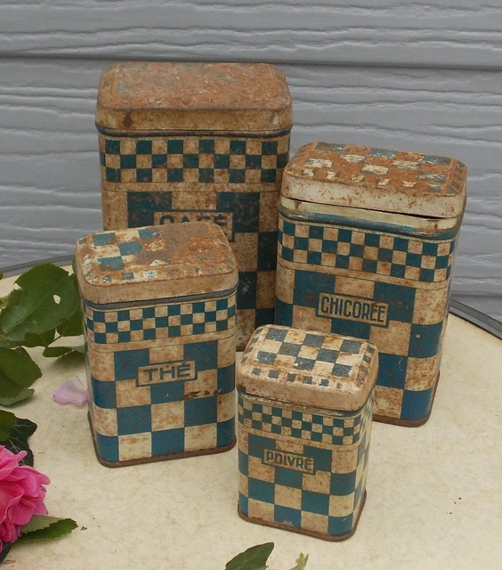 Lot De Boîtes à épices Anciennes En Tôle émaillée Blanche - Années 1920/30 - Déco