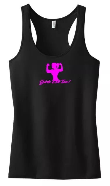 Girls Lift Too Racerback Tank Shirt Gym Motivation Crossfit Weight Body Building