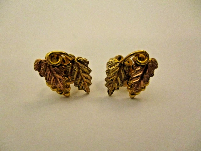 Black Hills Gold 10K Gold Stud Earrings Grape Cluster Leaves Fruit Multi Color